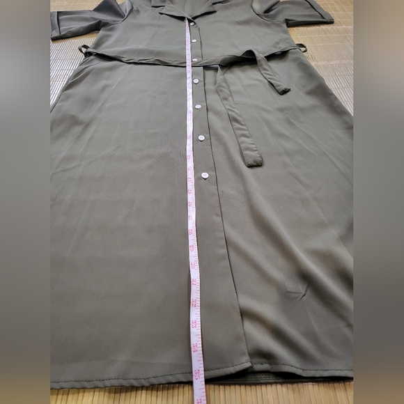 The One Medium Army Green Elbow Sleeve Midi Shirt Dress - Picture 8 of 9